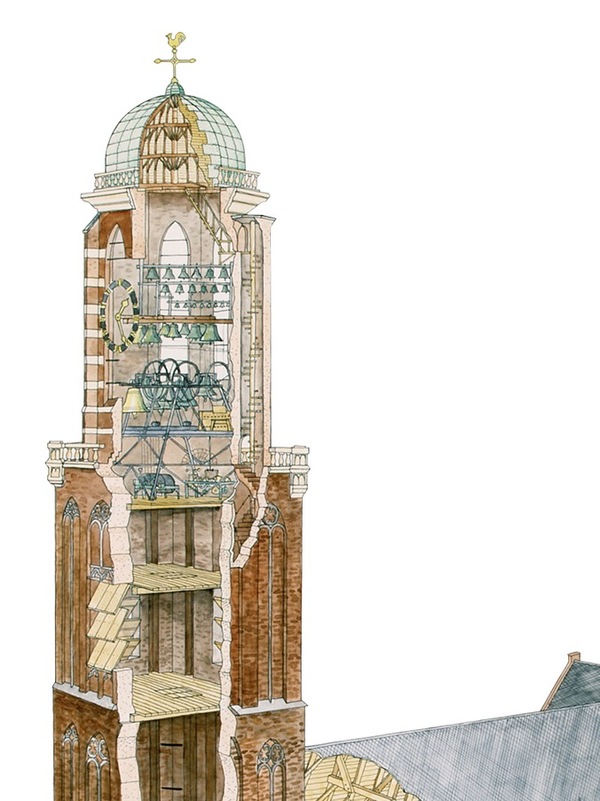 Detail doorsnede toren (Tekening Bert Dijkink, Zwolle)