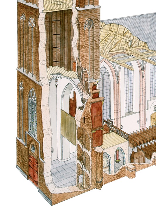 Detail doorsnede toren (Tekening Bert Dijkink, Zwolle) Detail doorsnede toren (Tekening Bert Dijkink, Zwolle)